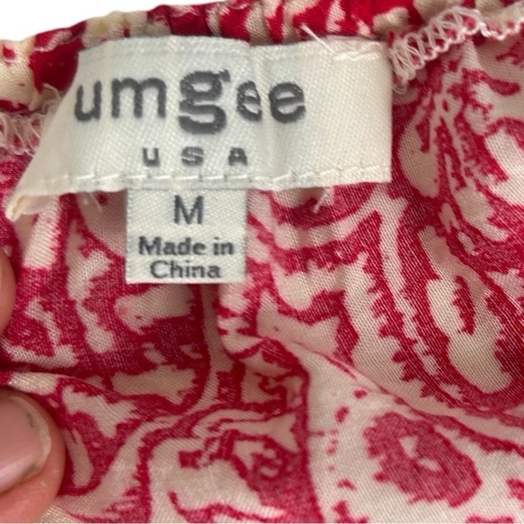Umgee Women's SZ M Off Shoulder Bell Sleeve Red Paisley Boho Cottage Cowgirl - Picture 9 of 11